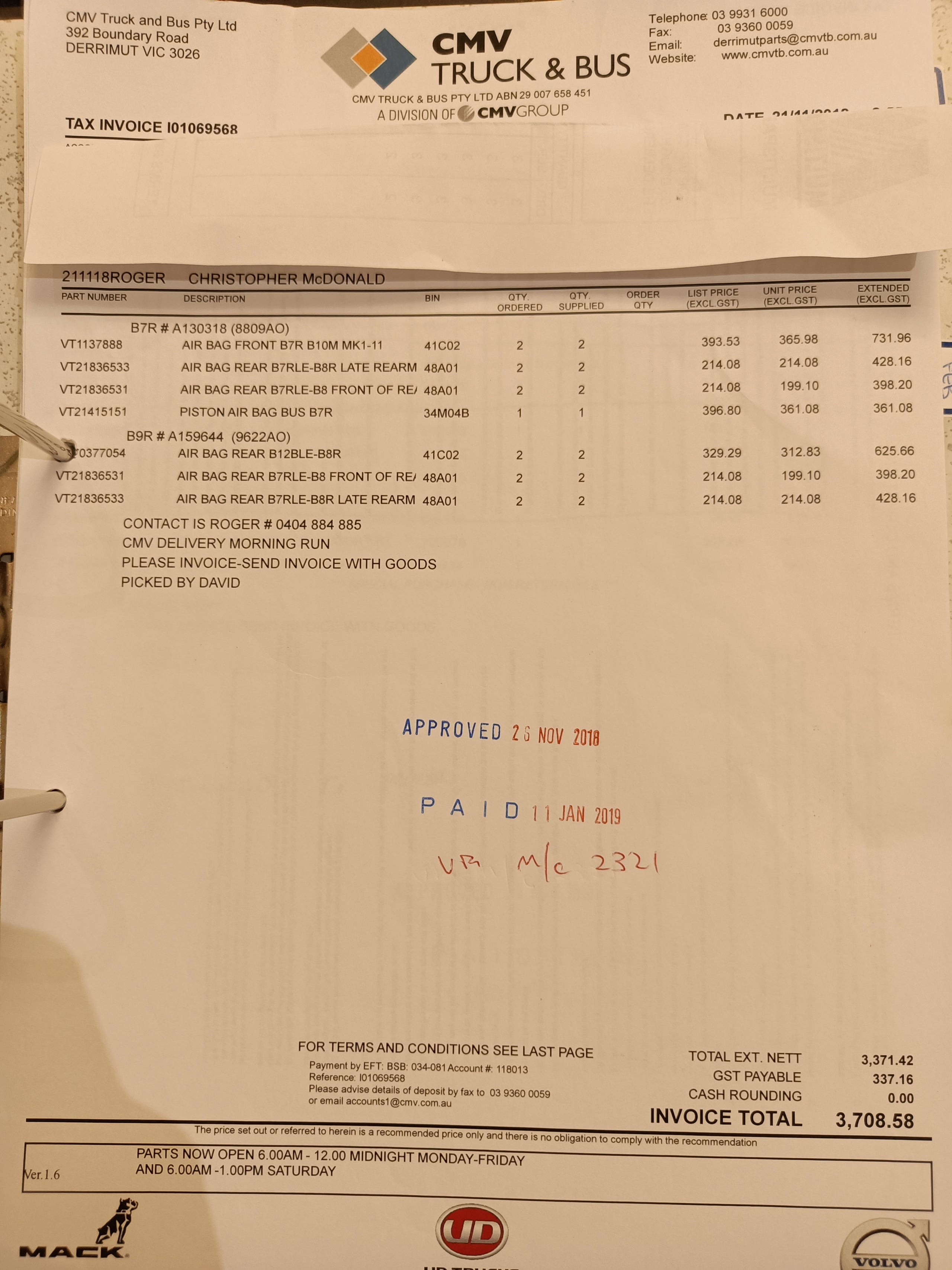 21836531 Genuine Volvo Air Bag x 2 RRP$199.10 | BUS PARTS 